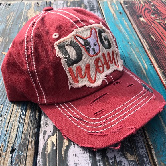 Only 1 Left in Stock! “Dog Mom” Distressed Cap - Picture 2 of 8